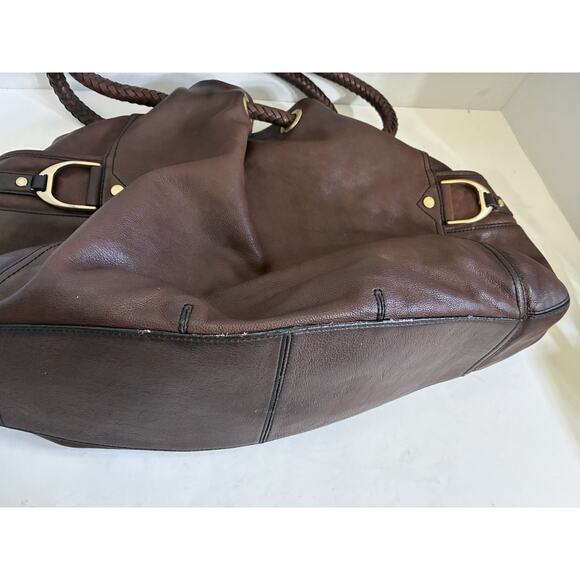 Cole Haan Pebbled Leather Drawstring Shoulder Bag – Large Brown, Braided Handles - Picture 8 of 15